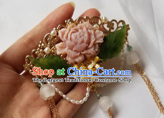 Chinese Classical Pink Peony Hair Claw Hanfu Hair Accessories Handmade Ancient Qing Dynasty Princess Tassel Hairpins for Women