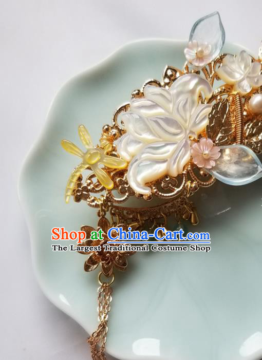 Chinese Classical Shell Lotus Hair Claw Hanfu Hair Accessories Handmade Ancient Princess Dragonfly Hairpins for Women