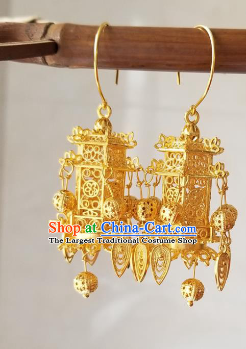 Handmade Chinese Court Woman Ear Accessories Classical Eardrop Ancient Empress Hanfu Golden Earrings