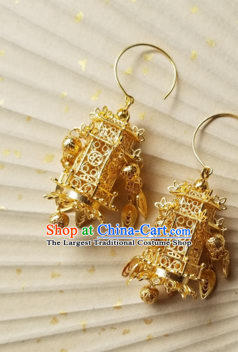 Handmade Chinese Court Woman Ear Accessories Classical Eardrop Ancient Empress Hanfu Golden Earrings