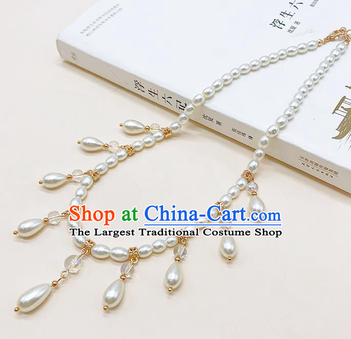 Chinese Classical White Pearls Hair Clasp Women Hanfu Hair Accessories Handmade Ancient Princess Eyebrows Pendant