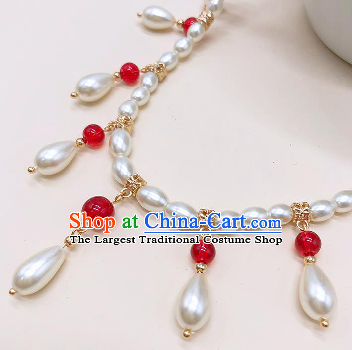 Chinese Classical Hair Clasp Women Hanfu Hair Accessories Handmade Ancient Princess Red Beads Eyebrows Pendant