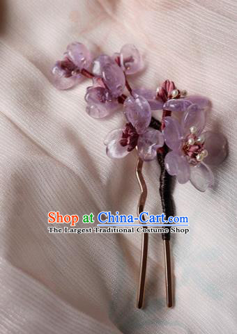 Chinese Classical Song Dynasty Hair Clip Hanfu Hair Accessories Handmade Ancient Princess Purple Sakura Hairpins for Women
