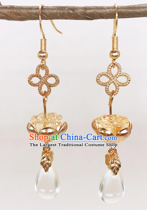Handmade Chinese Ming Dynasty Golden Lotus Seedpod Ear Accessories Classical Eardrop Ancient Court Women Hanfu Earrings
