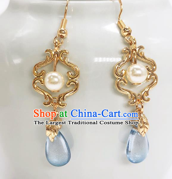 Handmade Chinese Ming Dynasty Golden Ear Accessories Classical Eardrop Ancient Court Women Hanfu Earrings