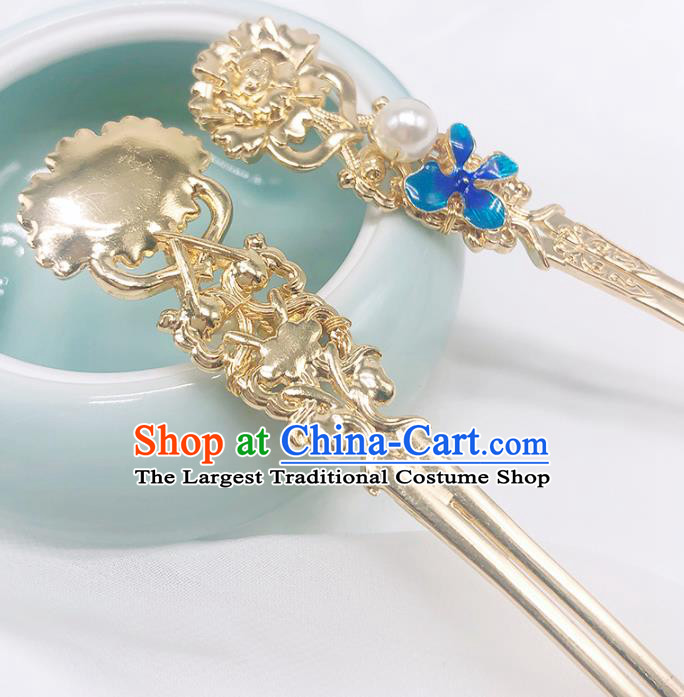 Chinese Classical Cloisonne Hair Clip Women Hanfu Hair Accessories Handmade Ancient Ming Dynasty Imperial Concubine Golden Hairpins