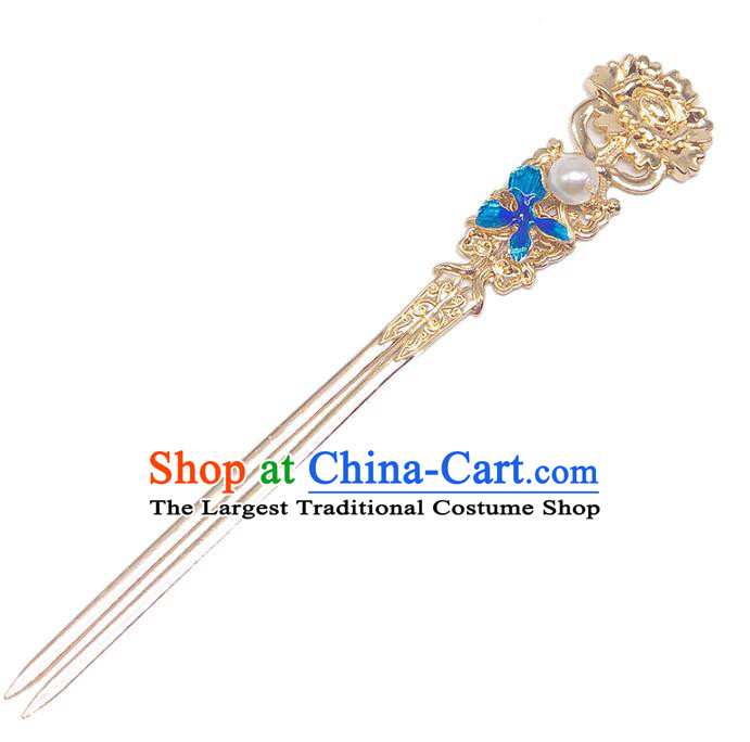 Chinese Classical Cloisonne Hair Clip Women Hanfu Hair Accessories Handmade Ancient Ming Dynasty Imperial Concubine Golden Hairpins