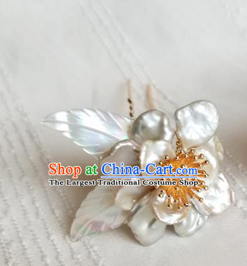 Chinese Classical White Shell Camellia Hair Clip Hanfu Hair Accessories Handmade Ancient Princess Hairpins for Women