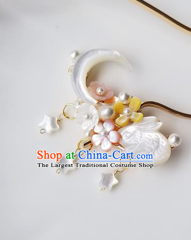 Chinese Classical Shell Moon Hair Clip Hanfu Hair Accessories Handmade Ancient Queen Pearls Tassel Hairpins for Women