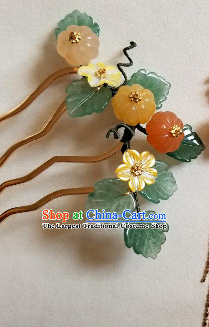 Chinese Classical Pumpkin Hair Comb Hanfu Hair Accessories Handmade Ancient Song Dynasty Empress Jade Hairpins for Women