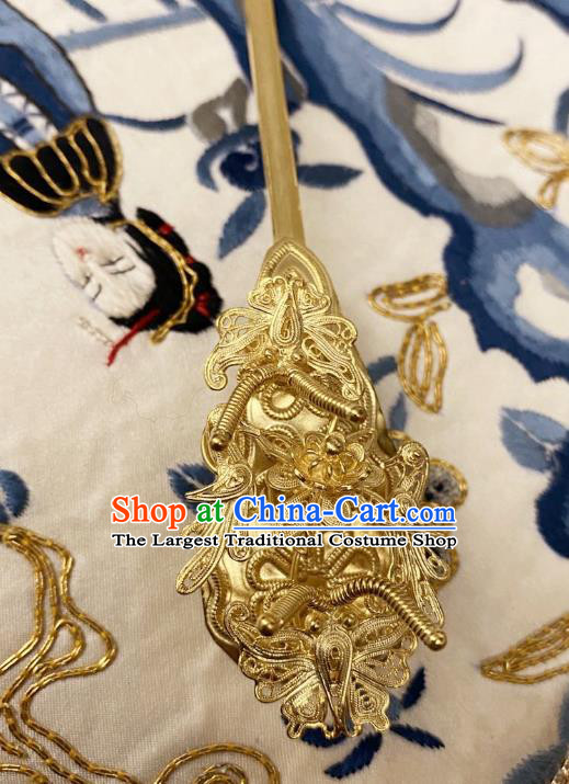 Chinese Classical Court Golden Hair Clips Women Hanfu Hair Accessories Handmade Ancient Tang Dynasty Empress Flowers Hairpins