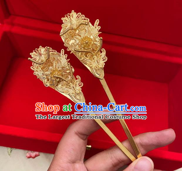 Chinese Classical Court Golden Hair Clips Women Hanfu Hair Accessories Handmade Ancient Tang Dynasty Empress Flowers Hairpins