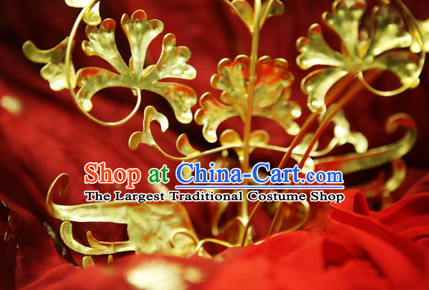 Chinese Classical Court Golden Phoenix Hair Crown Women Hanfu Hair Accessories Handmade Ancient Tang Dynasty Empress Hairpins Phoenix Coronet