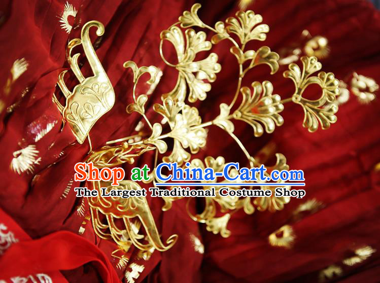 Chinese Classical Court Golden Phoenix Hair Crown Women Hanfu Hair Accessories Handmade Ancient Tang Dynasty Empress Hairpins Phoenix Coronet