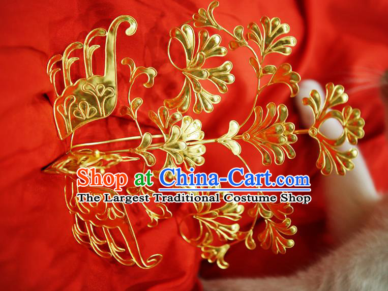 Chinese Classical Court Golden Phoenix Hair Crown Women Hanfu Hair Accessories Handmade Ancient Tang Dynasty Empress Hairpins Phoenix Coronet