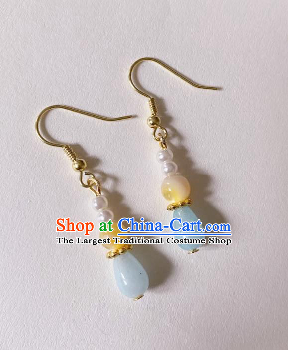 Handmade Chinese Classical Eardrop Cheongsam Ear Accessories Ancient Hanfu Blue Stone Earrings