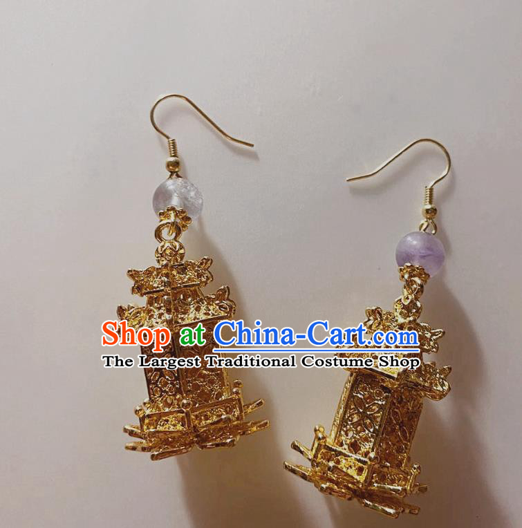 Handmade Chinese Classical Court Eardrop Cheongsam Ear Accessories Ancient Hanfu Empress Golden Earrings