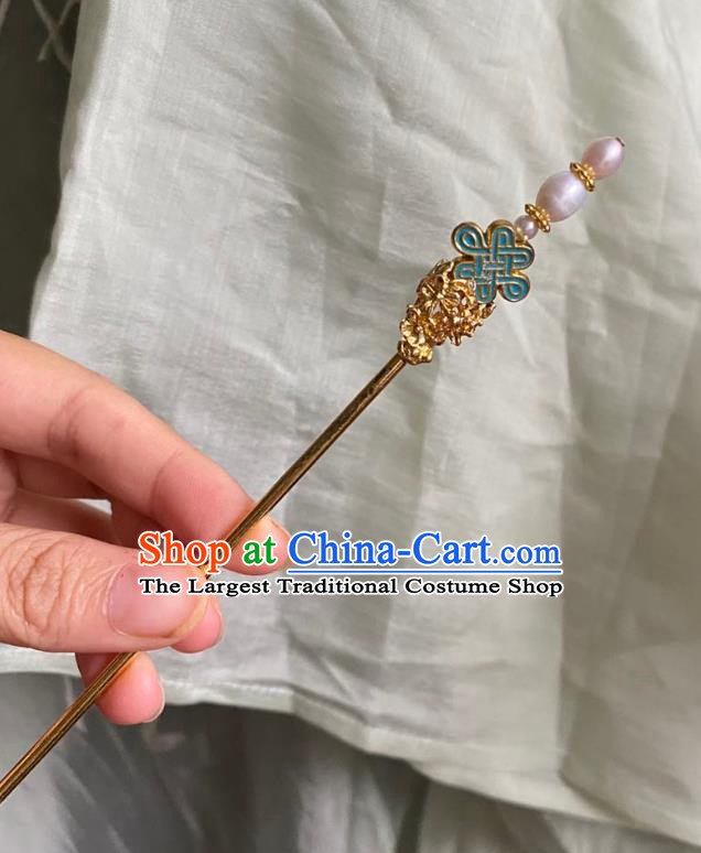 Chinese Ancient Court Empress Golden Hairpin Handmade Hanfu Hair Accessories Qing Dynasty Hair Clip