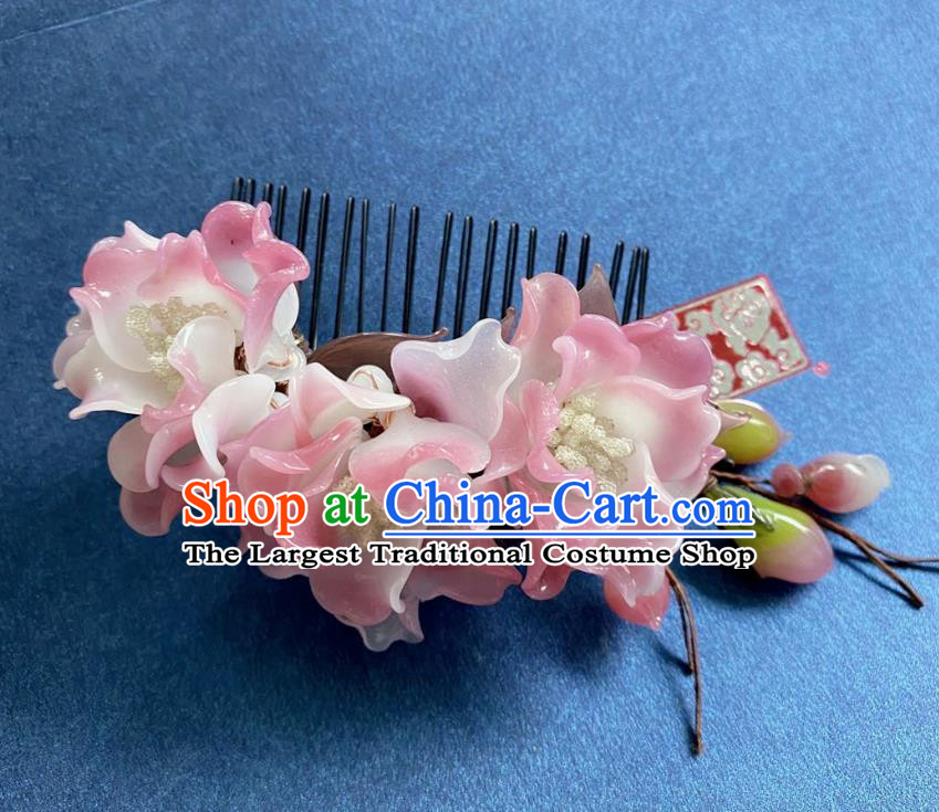 Chinese Classical Pink Peony Hair Comb Women Hanfu Hair Accessories Handmade Ancient Song Dynasty Princess Flowers Hairpin