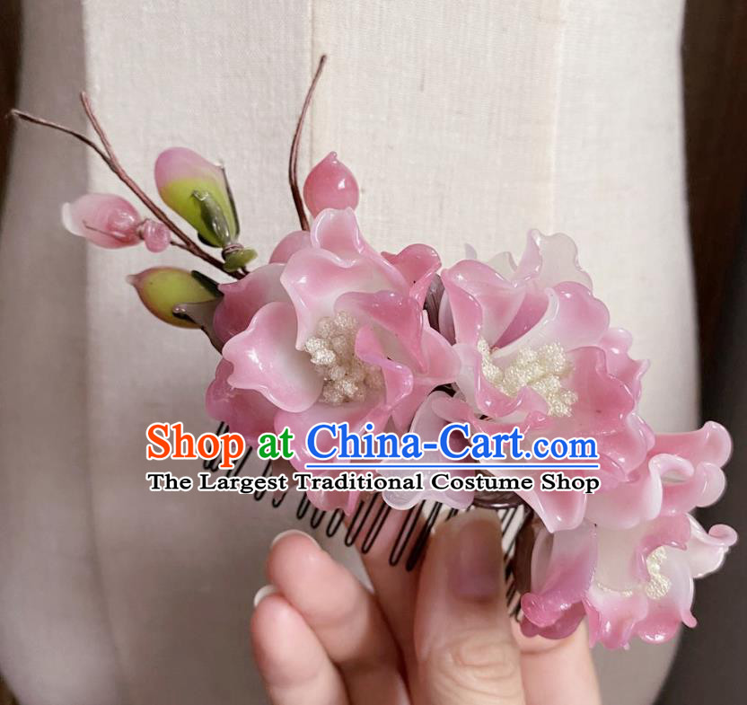 Chinese Classical Pink Peony Hair Comb Women Hanfu Hair Accessories Handmade Ancient Song Dynasty Princess Flowers Hairpin
