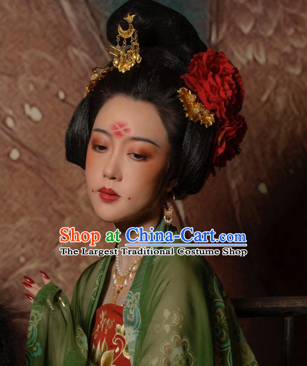 Chinese Women Classical Tang Dynasty Red Peony Hairpin Handmade Ancient Princess Hanfu Hair Accessories Hair Clips Complete Set