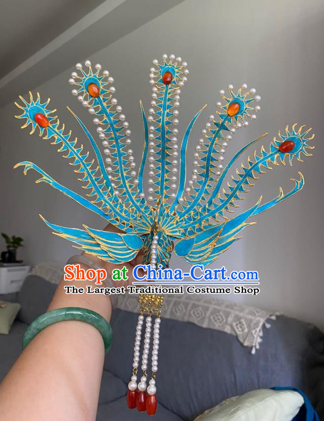 Chinese Ming Dynasty Classical Phoenix Hairpin Handmade Ancient Empress Hanfu Hair Accessories Court Women Tassel Hair Crown