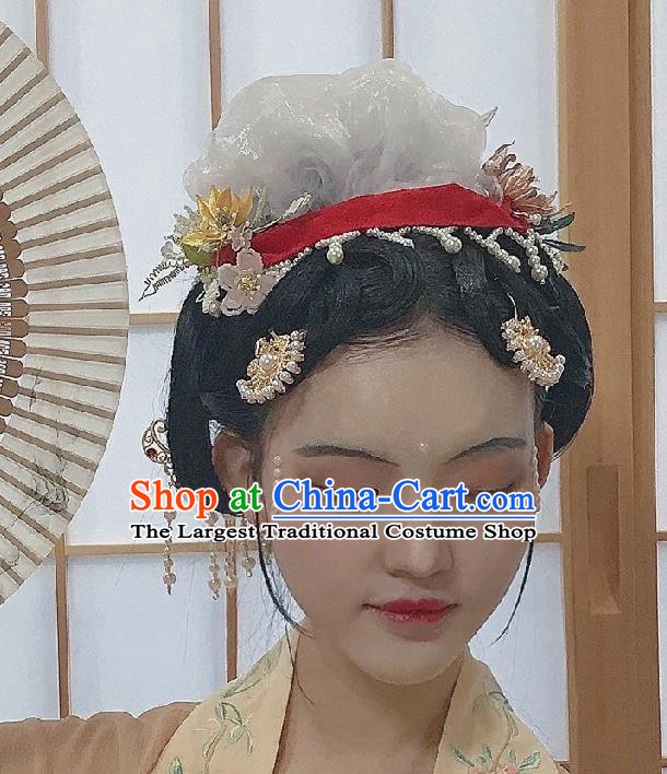 Chinese Ancient Imperial Concubine Hairpin Hanfu Hair Accessories Handmade Song Dynasty Court Women Hair Crown Complete Set