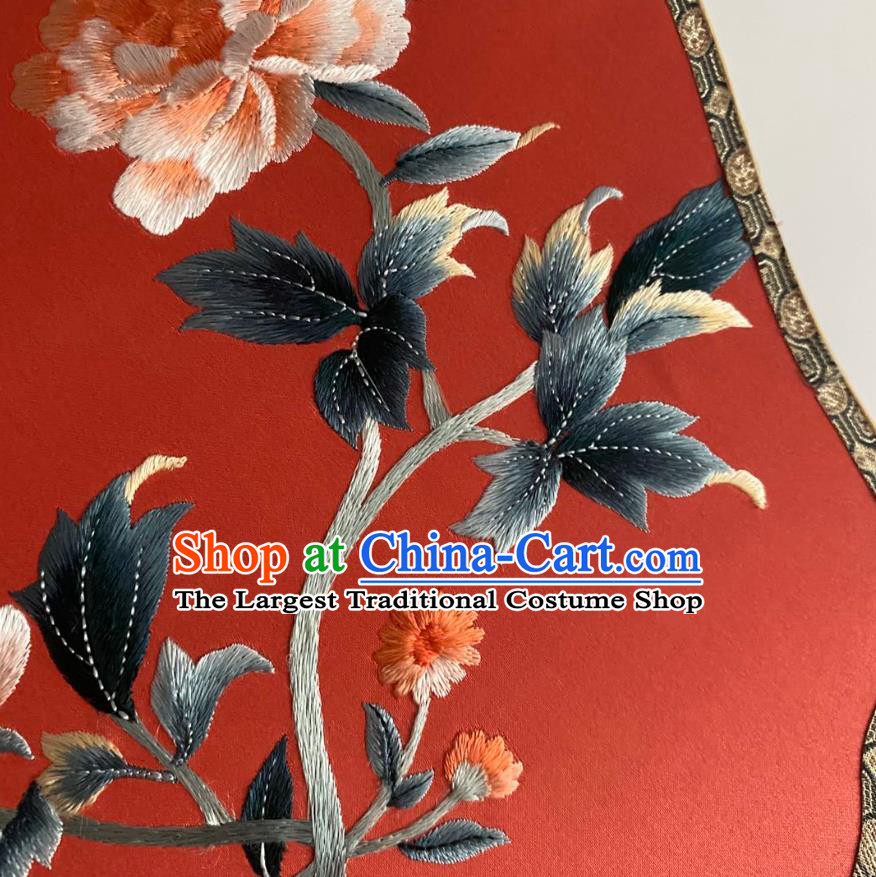 Chinese Classical Ancient Hanfu Red Peach Shape Silk Fan Ming Dynasty Princess Embroidered Peony Butterfly Palace Fans