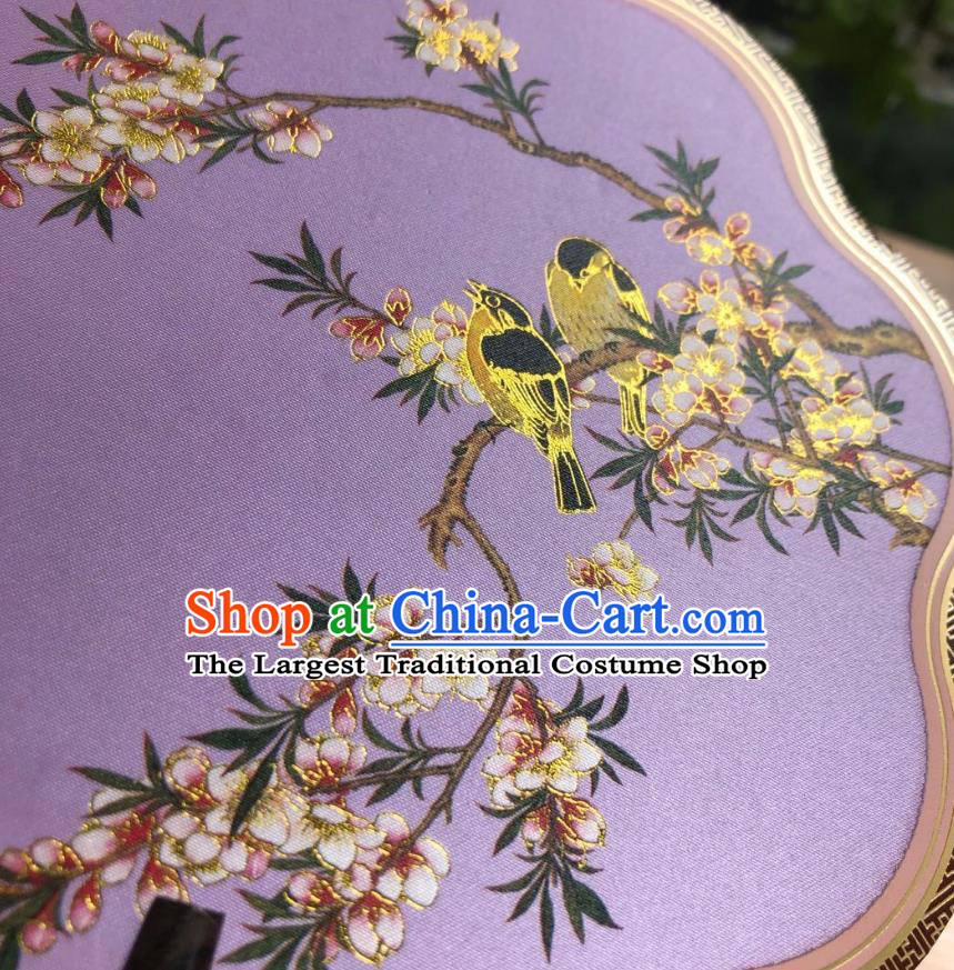 Chinese Classical Lilac Silk Palace Fan Ancient Palace Lady Fans Accessories Song Dynasty Princess Painting Plum Birds Ebony Fans