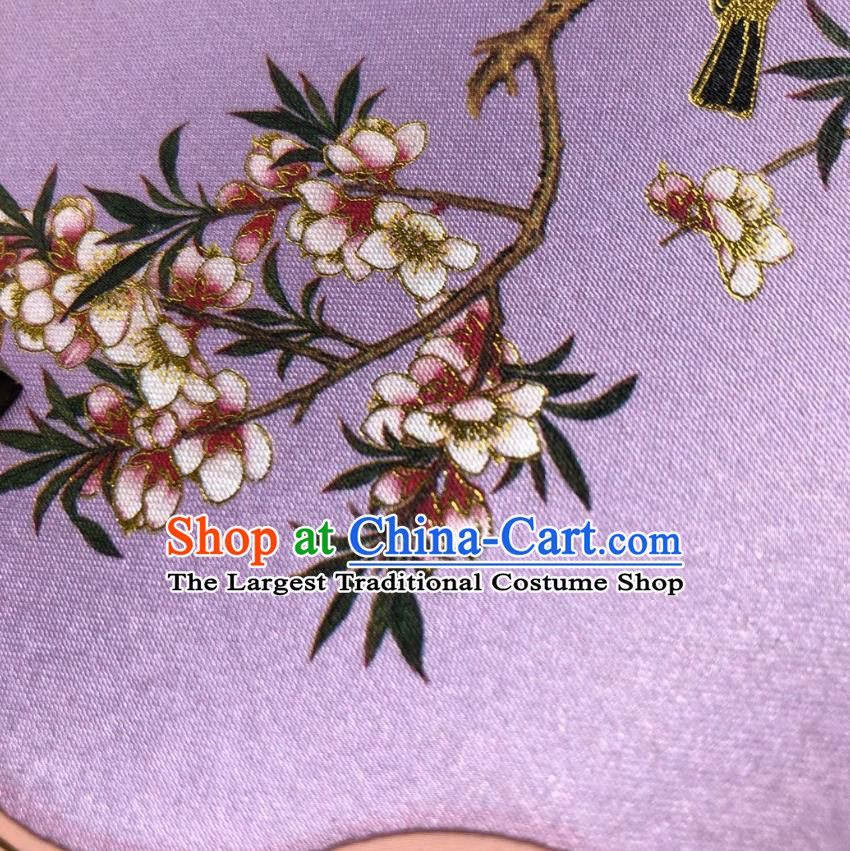 Chinese Classical Lilac Silk Palace Fan Ancient Palace Lady Fans Accessories Song Dynasty Princess Painting Plum Birds Ebony Fans