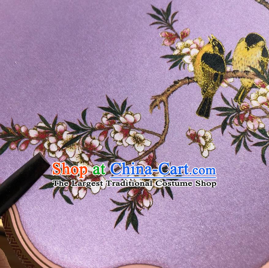 Chinese Classical Lilac Silk Palace Fan Ancient Palace Lady Fans Accessories Song Dynasty Princess Painting Plum Birds Ebony Fans