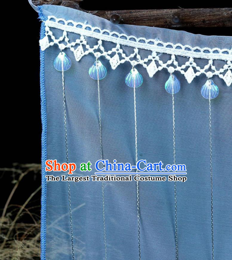 Chinese Classical Ancient Palace Lady Face Veil Hanfu Wigs Tang Dynasty Imperial Concubine Blue Chiffon Veil Mask Accessories
