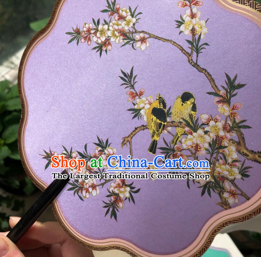 Chinese Classical Lilac Silk Palace Fan Ancient Palace Lady Fans Accessories Song Dynasty Princess Painting Begonia Fans