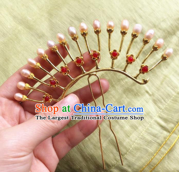 Chinese Ancient Princess Red Beads Hairpins Hair Accessories Handmade Tang Dynasty Pearls Hair Sticks