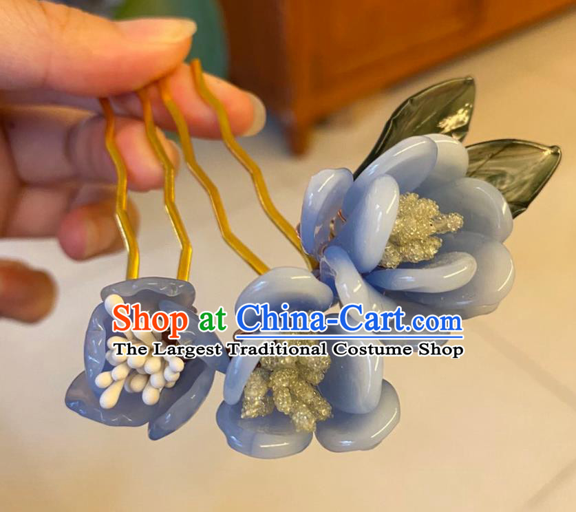 Chinese Ancient Court Lady Flowers Hairpins Hair Accessories Handmade Blue Plastic Plum Blossom Hair Comb