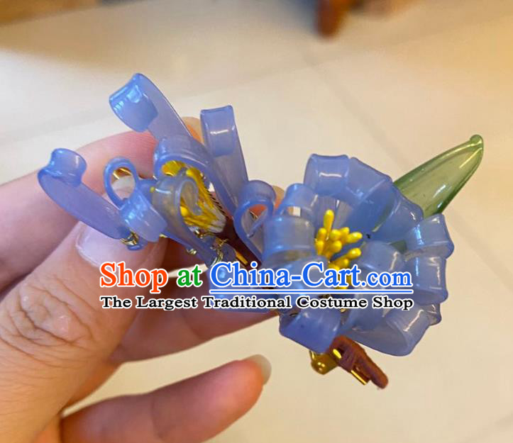 Chinese Ancient Palace Lady Blue Chrysanthemum Hairpins Hair Accessories Handmade Plastic Flowers Hair Comb