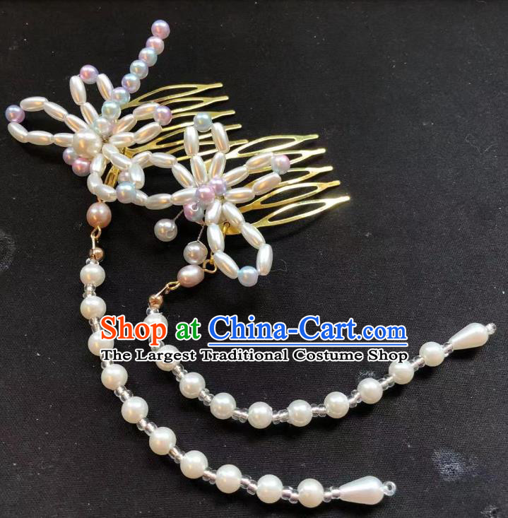 Chinese Ancient Palace Princess Hairpins Hair Accessories Handmade Ming Dynasty Court Pearls Dragonfly Tassel Hair Stick