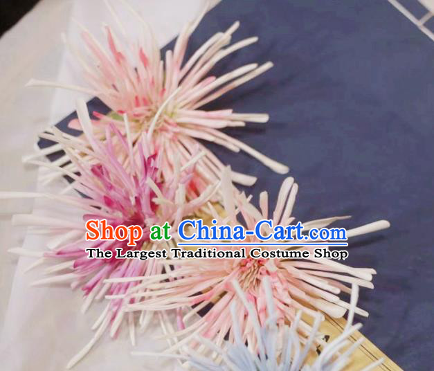 Chinese Ancient Palace Princess Flower Hairpins Hair Accessories Handmade Ming Dynasty Court Pink Chrysanthemum Hair Stick