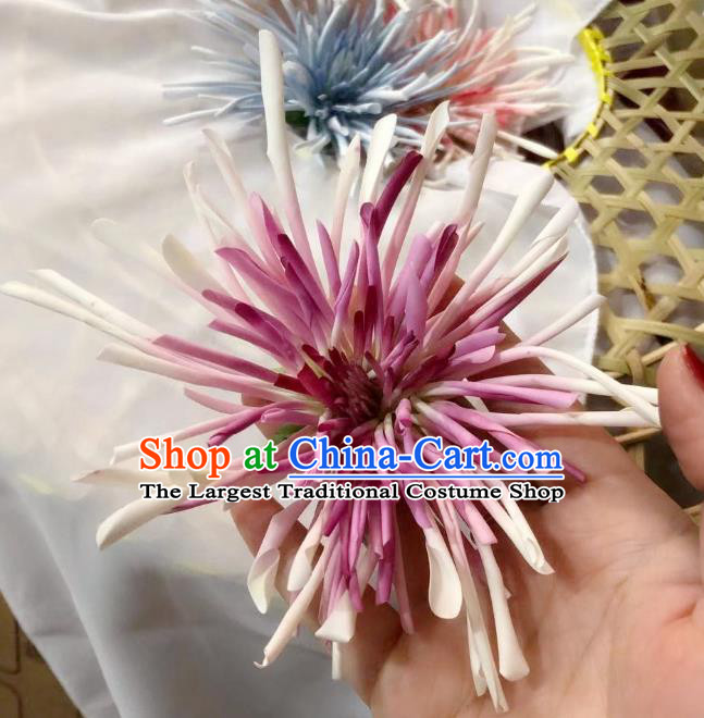 Chinese Ancient Palace Princess Flower Hairpins Hair Accessories Handmade Ming Dynasty Court Purple Chrysanthemum Hair Stick