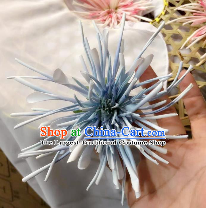 Chinese Ancient Palace Princess Flower Hairpins Hair Accessories Handmade Ming Dynasty Court Blue Chrysanthemum Hair Stick