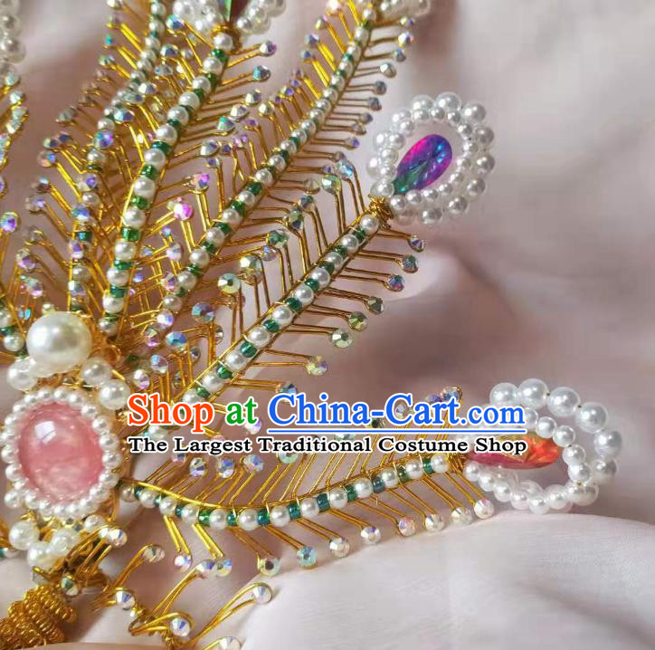Chinese Ancient Imperial Concubine Golden Hairpins Hair Accessories Handmade Ming Dynasty Court Pink Crystal Phoenix Hair Crown