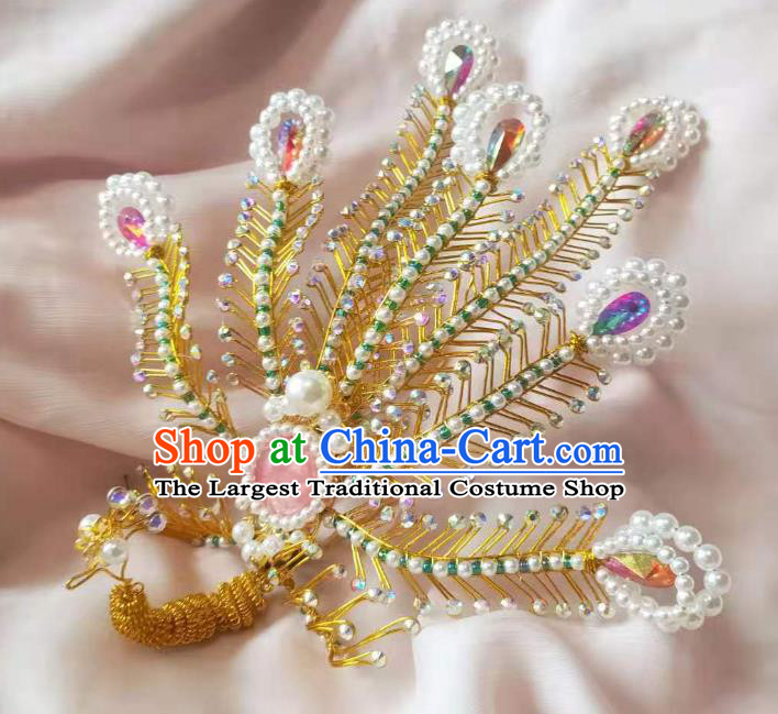 Chinese Ancient Imperial Concubine Golden Hairpins Hair Accessories Handmade Ming Dynasty Court Pink Crystal Phoenix Hair Crown