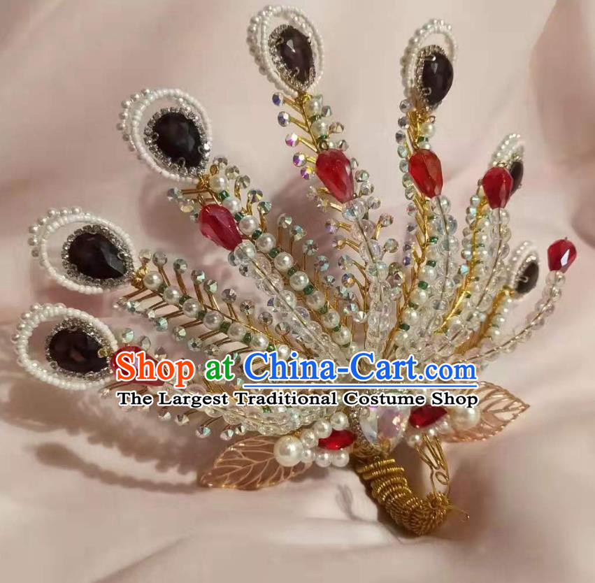 Chinese Ancient Imperial Empress Crystal Golden Hairpins Hair Accessories Handmade Ming Dynasty Court Beads Phoenix Hair Crown