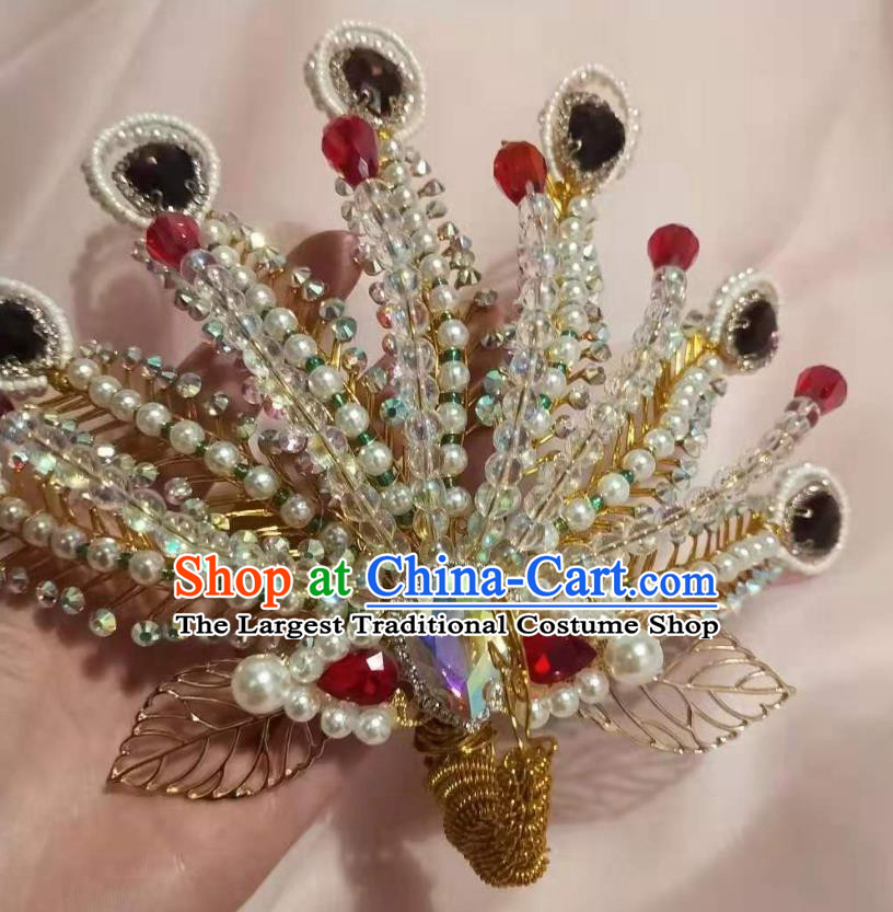 Chinese Ancient Imperial Empress Crystal Golden Hairpins Hair Accessories Handmade Ming Dynasty Court Beads Phoenix Hair Crown