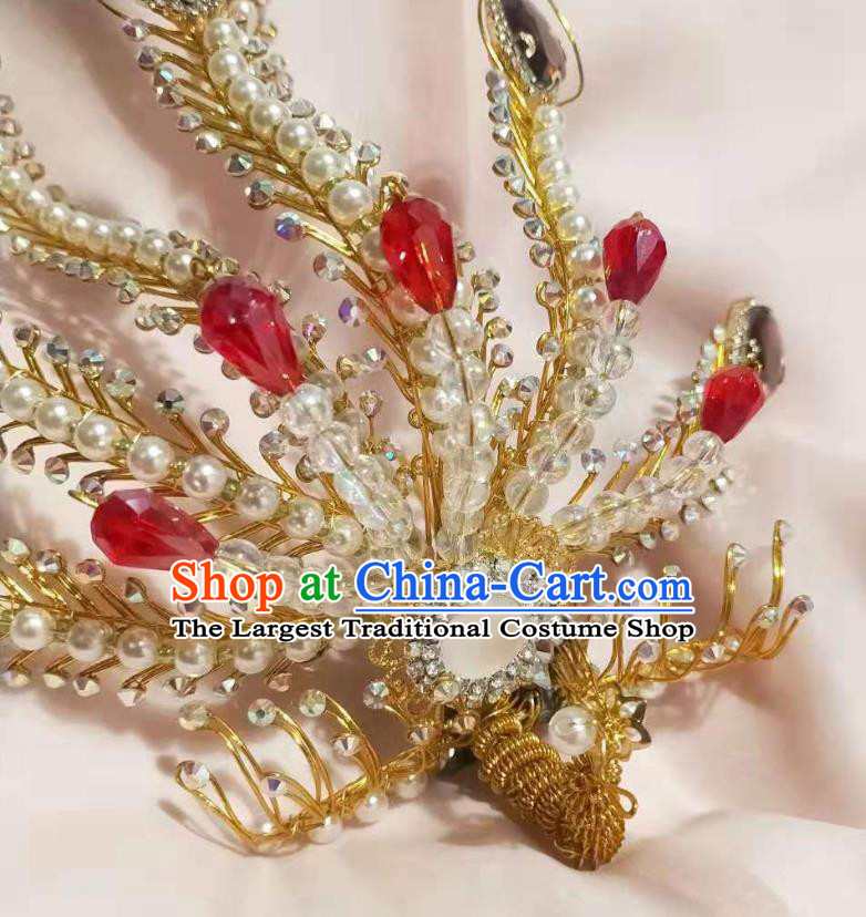 Chinese Ancient Imperial Concubine Beads Golden Hairpins Hair Accessories Handmade Ming Dynasty Court Purple Crystal Phoenix Hair Crown