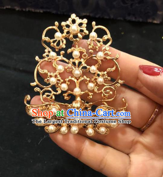 Chinese Ancient Princess Hair Comb Golden Phoenix Hairpins Hair Accessories Handmade Ming Dynasty Palace Hair Crown