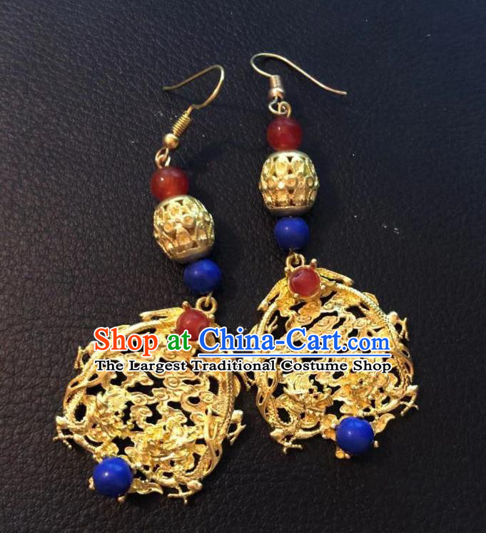 Handmade Chinese Classical Court Golden Cloud Eardrop Cheongsam Ear Accessories Ancient Ming Dynasty Hanfu Earrings