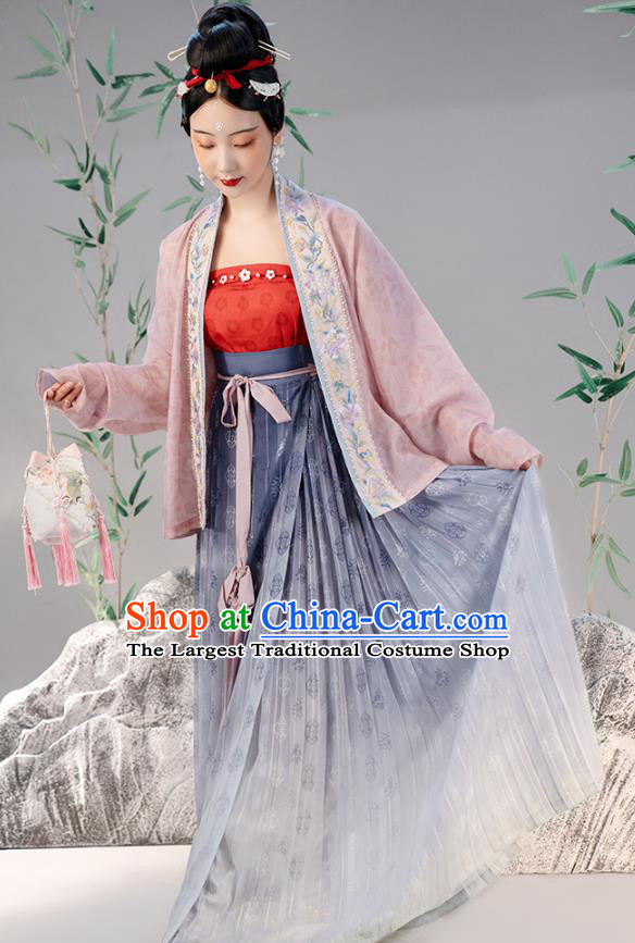 Chinese Ancient Court Female Hanfu Dresses Traditional Song Dynasty Imperial Concubine BeiZi Embroidered Blouse and Skirt Historical Costumes