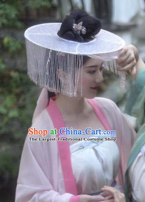 Chinese Classical Ancient Princess Beads Tassel Hat Ancient Song Dynasty Swordswoman Headwear