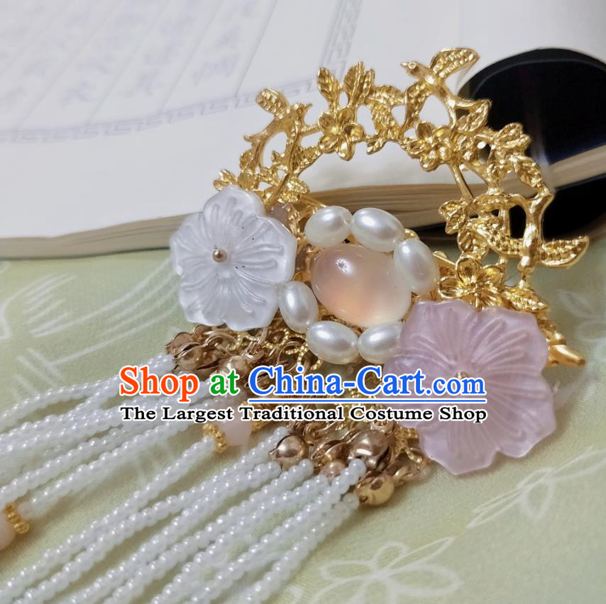 Chinese Ancient Empress Shell Flower Hair Claws Hairpins Hair Accessories Handmade Ming Dynasty Palace Tassel Hair Sticks